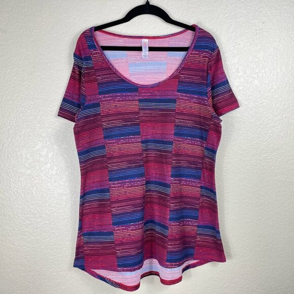 Lularoe Classic T Womens Shirt Stripe Block Abstract High Low Red Blue S - Picture 1 of 8